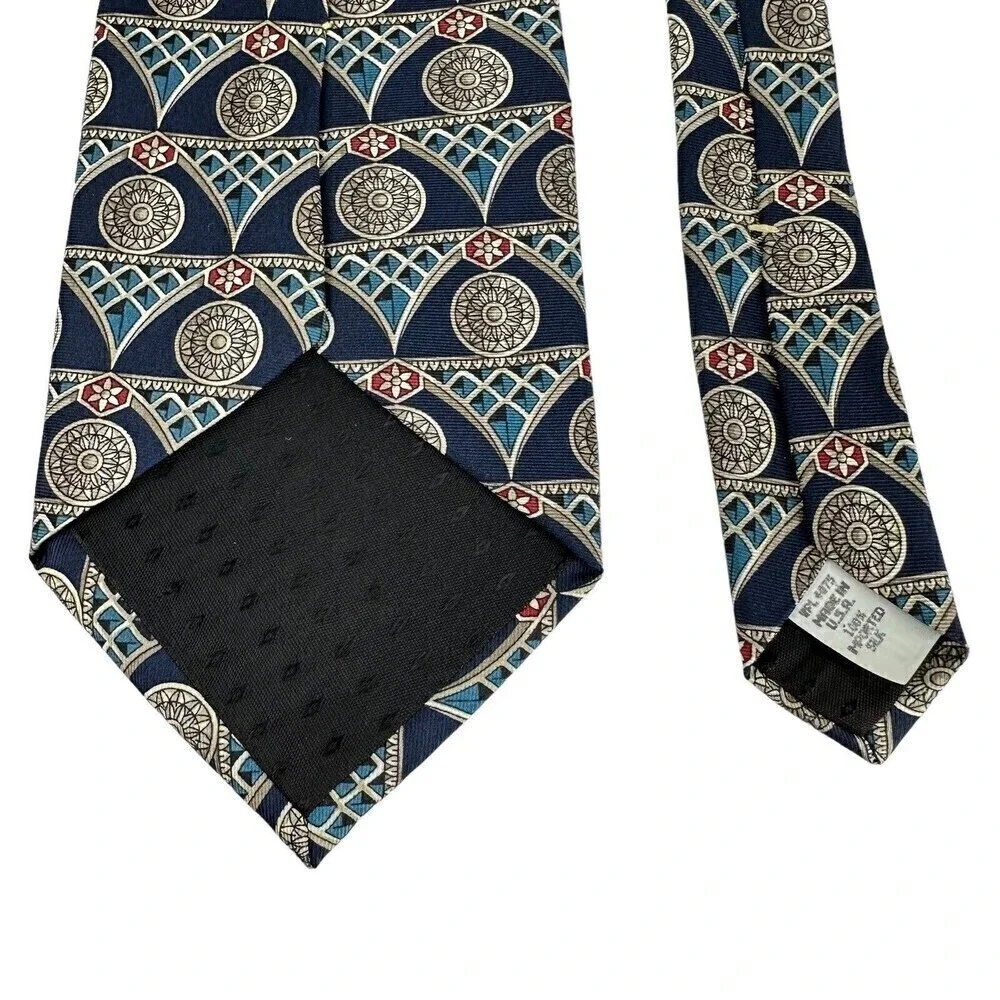 Oscar De La Renta Tie Mens Navy Medallion 100% Silk Necktie Woven Made in Italy